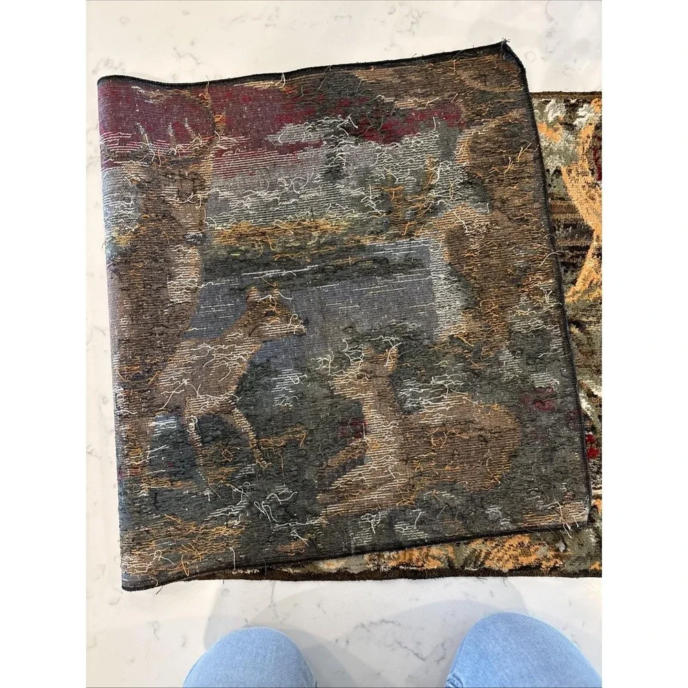 VTG Tapestry Made In Belgium Deer Family In The Forest Colorful Chenille Textile